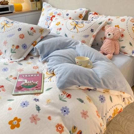 91家纺网 家纺一手货源 找家纺 （总）川悦生活 2022新款卡通小清新雪花绒牛奶绒四件套