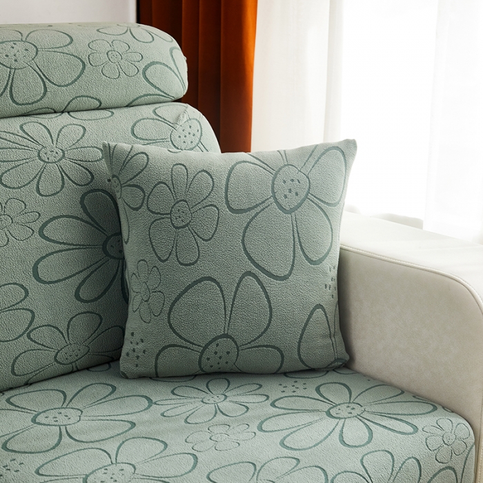 91家纺网 家纺一手货源 找家纺 逐日沙发套 2023新款阳离子雕花沙发套 太阳花 豆绿