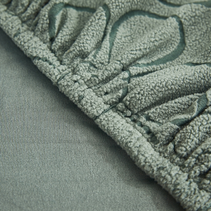 91家纺网 家纺一手货源 找家纺 逐日沙发套 2023新款阳离子雕花沙发套 太阳花 豆绿