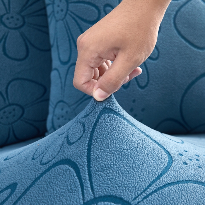 91家纺网 家纺一手货源 找家纺 逐日沙发套 2023新款阳离子雕花沙发套 太阳花 蓝灰