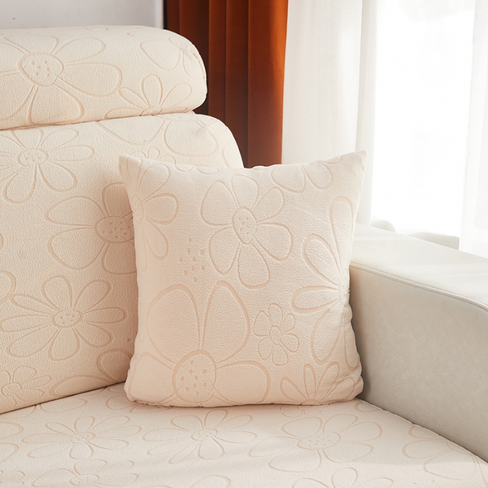 91家纺网 家纺一手货源 找家纺 逐日沙发套 2023新款阳离子雕花沙发套 太阳花 米黄