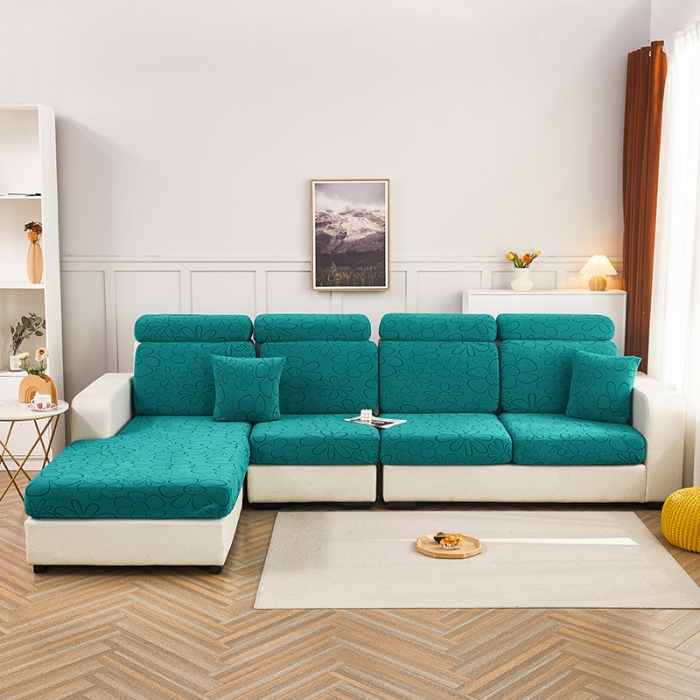 91家纺网 家纺一手货源 找家纺 逐日沙发套 2023新款阳离子雕花沙发套 太阳花 墨绿