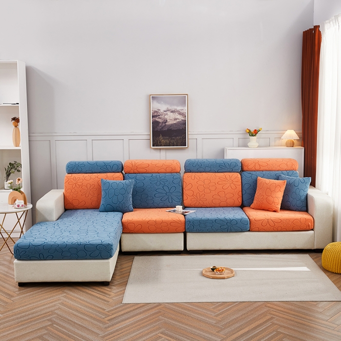 91家纺网 家纺一手货源 找家纺 逐日沙发套 2023新款阳离子雕花沙发套 太阳花 拼色1