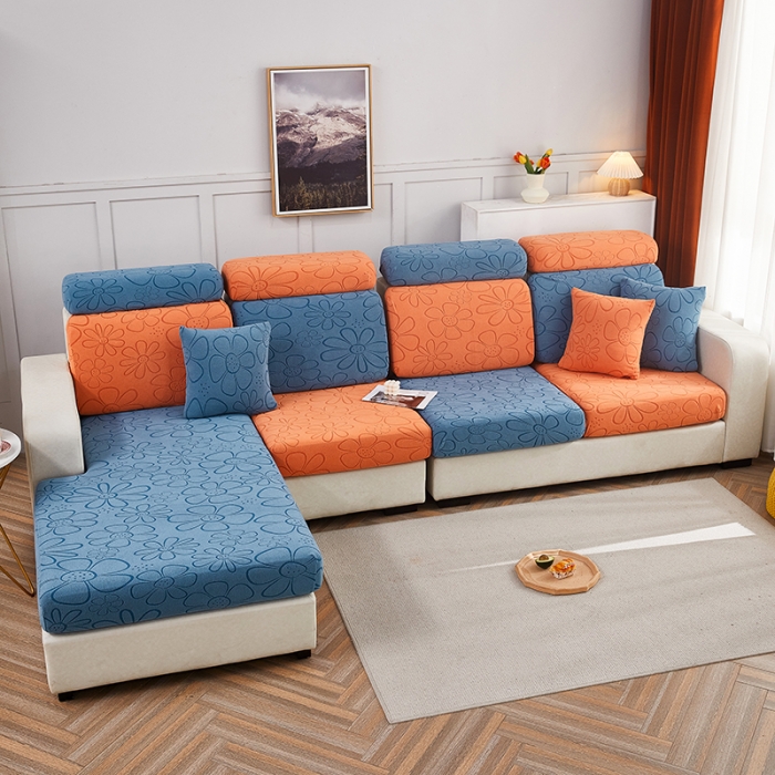 91家纺网 家纺一手货源 找家纺 逐日沙发套 2023新款阳离子雕花沙发套 太阳花 拼色1