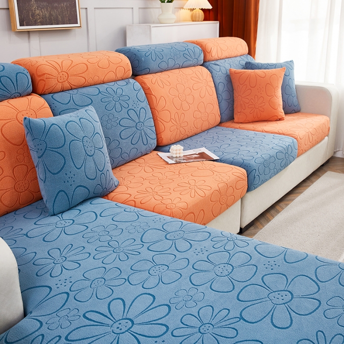 91家纺网 家纺一手货源 找家纺 逐日沙发套 2023新款阳离子雕花沙发套 太阳花 拼色1