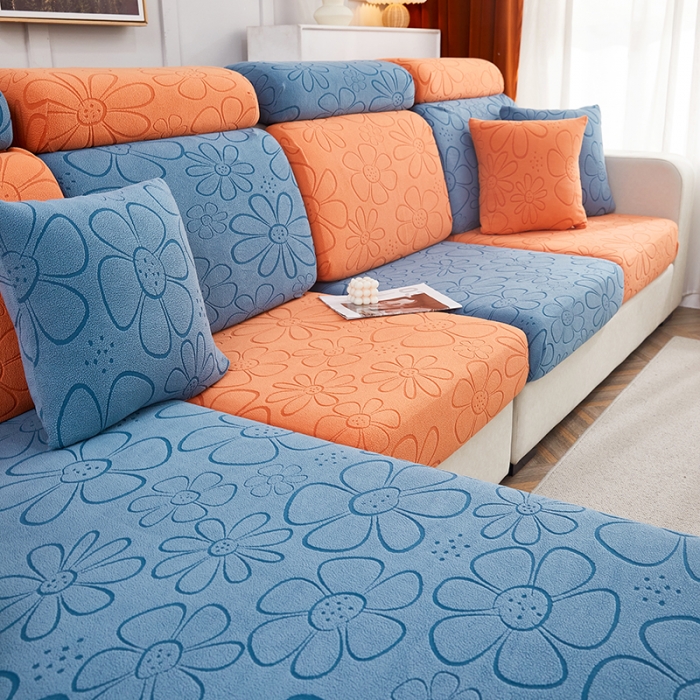 91家纺网 家纺一手货源 找家纺 逐日沙发套 2023新款阳离子雕花沙发套 太阳花 拼色1