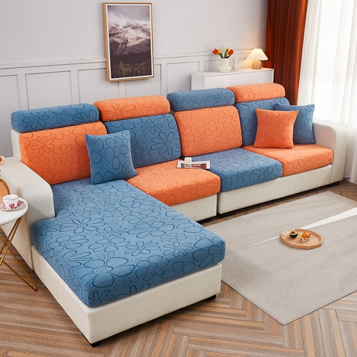 91家纺网 家纺一手货源 找家纺 逐日沙发套 2023新款阳离子雕花沙发套 太阳花 拼色1