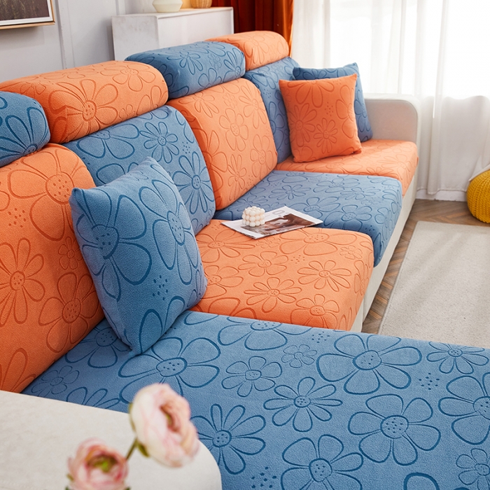 91家纺网 家纺一手货源 找家纺 逐日沙发套 2023新款阳离子雕花沙发套 太阳花 拼色1