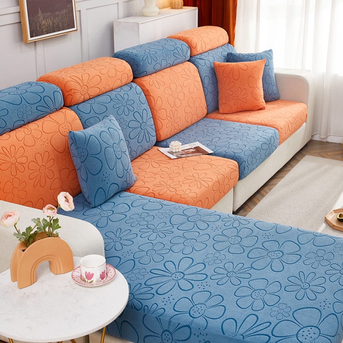 91家纺网 家纺一手货源 找家纺 逐日沙发套 2023新款阳离子雕花沙发套 太阳花 拼色1