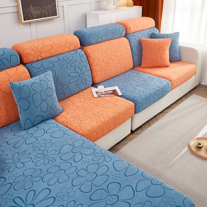 91家纺网 家纺一手货源 找家纺 逐日沙发套 2023新款阳离子雕花沙发套 太阳花 拼色1