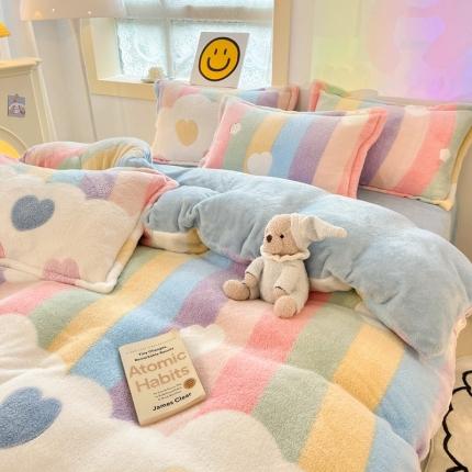 91家纺网 家纺一手货源 找家纺 （总）川悦生活 2022新款卡通小清新雪花绒牛奶绒四件套