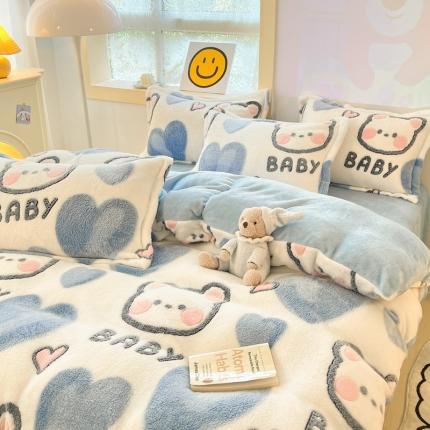 91家纺网 家纺一手货源 找家纺 （总）川悦生活 2022新款卡通小清新雪花绒牛奶绒四件套