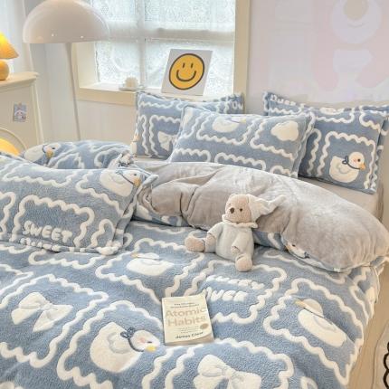 91家纺网 家纺一手货源 找家纺 （总）川悦生活 2022新款卡通小清新雪花绒牛奶绒四件套