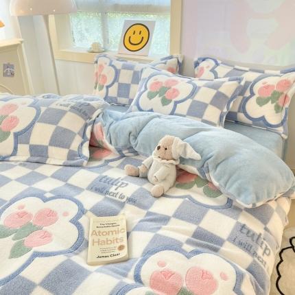 91家纺网 家纺一手货源 找家纺 （总）川悦生活 2022新款卡通小清新雪花绒牛奶绒四件套