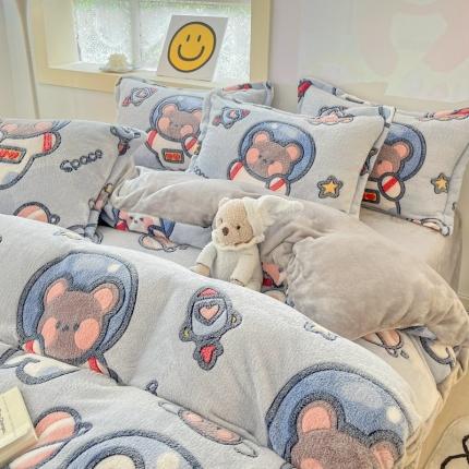 91家纺网 家纺一手货源 找家纺 （总）川悦生活 2022新款卡通小清新雪花绒牛奶绒四件套