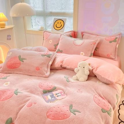 91家纺网 家纺一手货源 找家纺 （总）川悦生活 2022新款卡通小清新雪花绒牛奶绒四件套