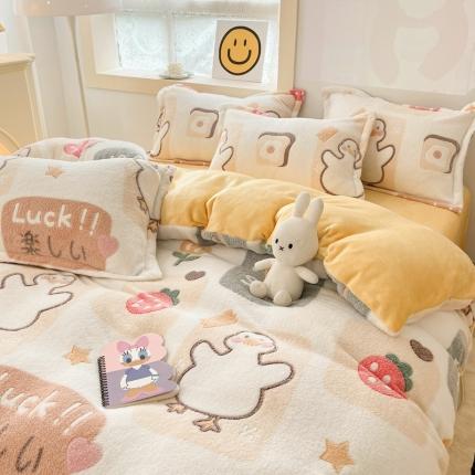 91家纺网 家纺一手货源 找家纺 （总）川悦生活 2022新款卡通小清新雪花绒牛奶绒四件套