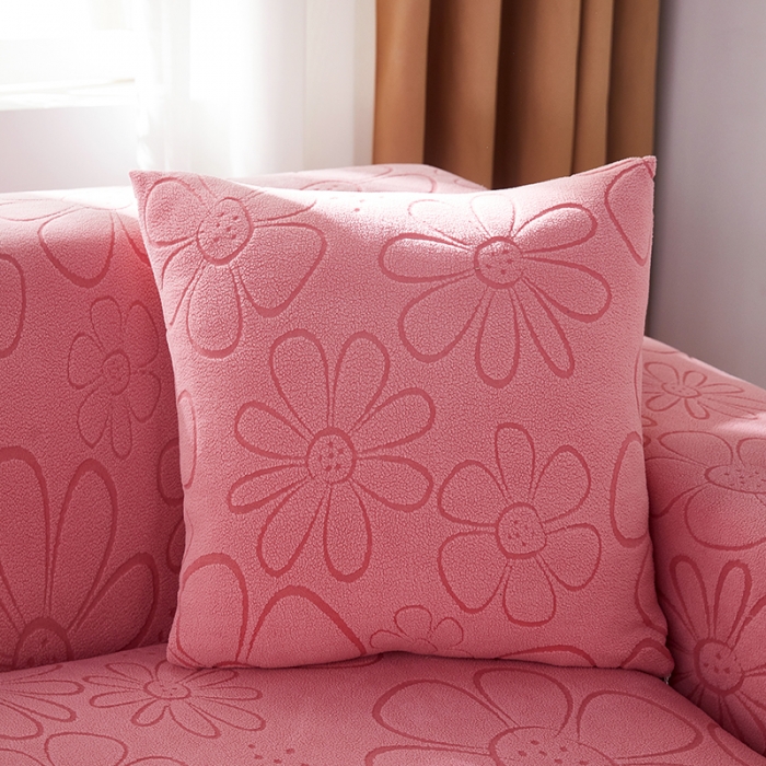 91家纺网 家纺一手货源 找家纺 逐日沙发套 2023新款阳离子雕花沙发套 太阳花 粉红