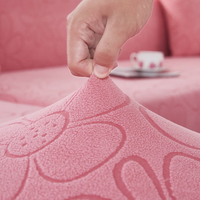 91家纺网 家纺一手货源 找家纺 逐日沙发套 2023新款阳离子雕花沙发套 太阳花 粉红