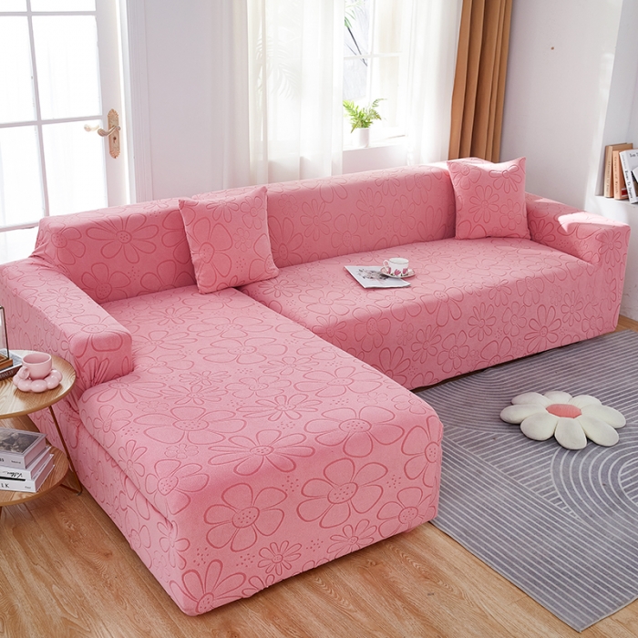 91家纺网 家纺一手货源 找家纺 逐日沙发套 2023新款阳离子雕花沙发套 太阳花 粉红