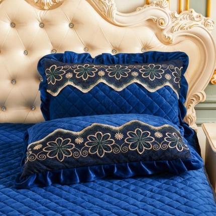 91家纺网 家纺一手货源 找家纺 家之硕 2022新水晶绒夹棉床裙三件套一对枕套宝蓝