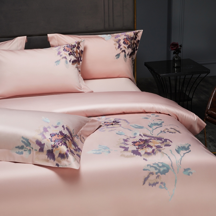 91家纺网 家纺一手货源 找家纺 缔缦 2022新款100s澳棉全工艺秋冬居家四件套-花影伊人 粉