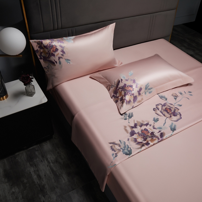 91家纺网 家纺一手货源 找家纺 缔缦 2022新款100s澳棉全工艺秋冬居家四件套-花影伊人 粉