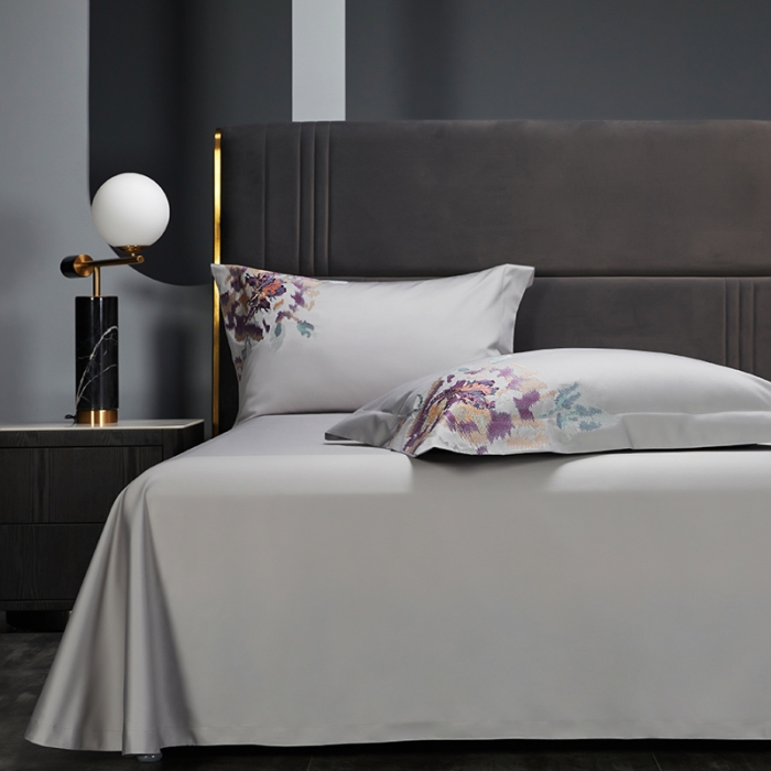 91家纺网 家纺一手货源 找家纺 缔缦 2022新款100s澳棉全工艺秋冬居家四件套-花影伊人 高级灰