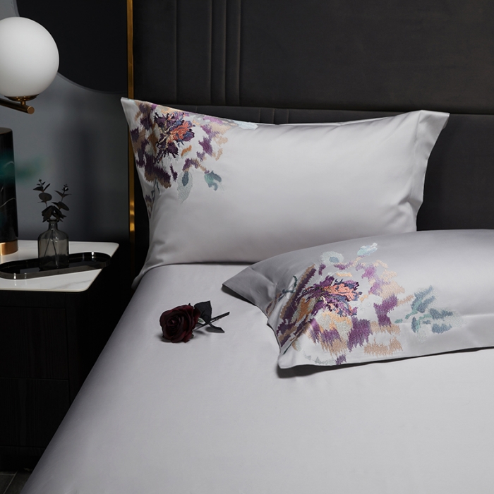 91家纺网 家纺一手货源 找家纺 缔缦 2022新款100s澳棉全工艺秋冬居家四件套-花影伊人 高级灰