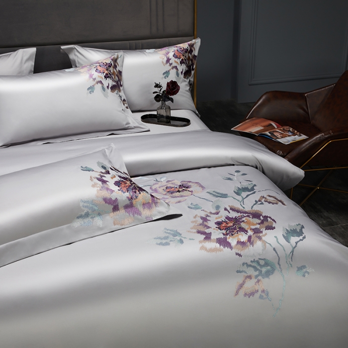 91家纺网 家纺一手货源 找家纺 缔缦 2022新款100s澳棉全工艺秋冬居家四件套-花影伊人 高级灰