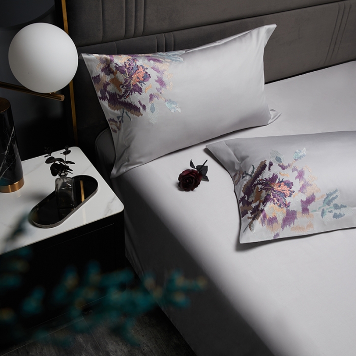 91家纺网 家纺一手货源 找家纺 缔缦 2022新款100s澳棉全工艺秋冬居家四件套-花影伊人 高级灰