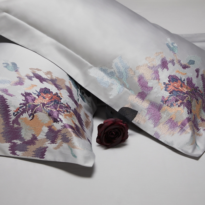 91家纺网 家纺一手货源 找家纺 缔缦 2022新款100s澳棉全工艺秋冬居家四件套-花影伊人 高级灰