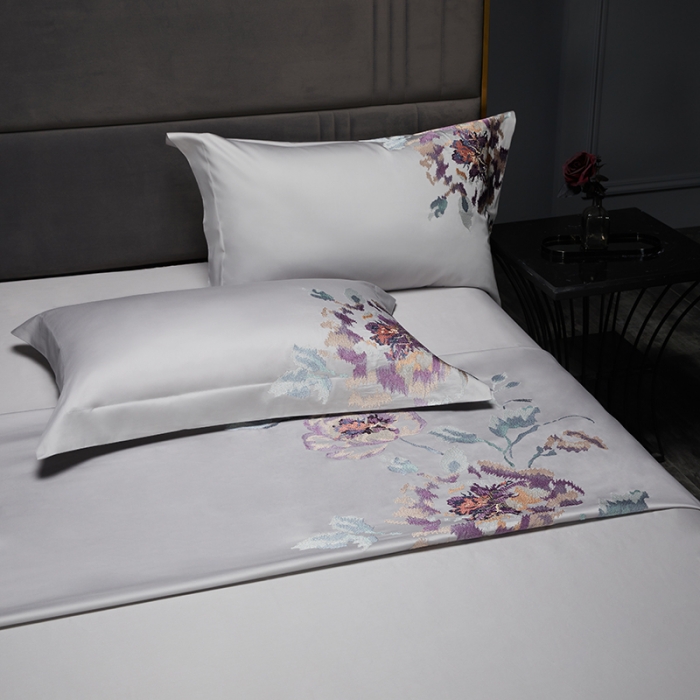 91家纺网 家纺一手货源 找家纺 缔缦 2022新款100s澳棉全工艺秋冬居家四件套-花影伊人 高级灰