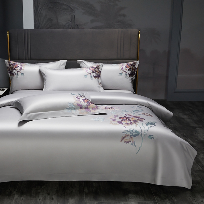 91家纺网 家纺一手货源 找家纺 缔缦 2022新款100s澳棉全工艺秋冬居家四件套-花影伊人 高级灰