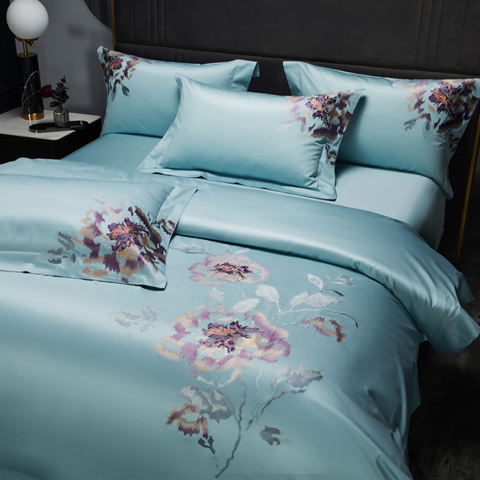 91家纺网 家纺一手货源 找家纺 缔缦 2022新款100s澳棉全工艺秋冬居家四件套-花影伊人 兰