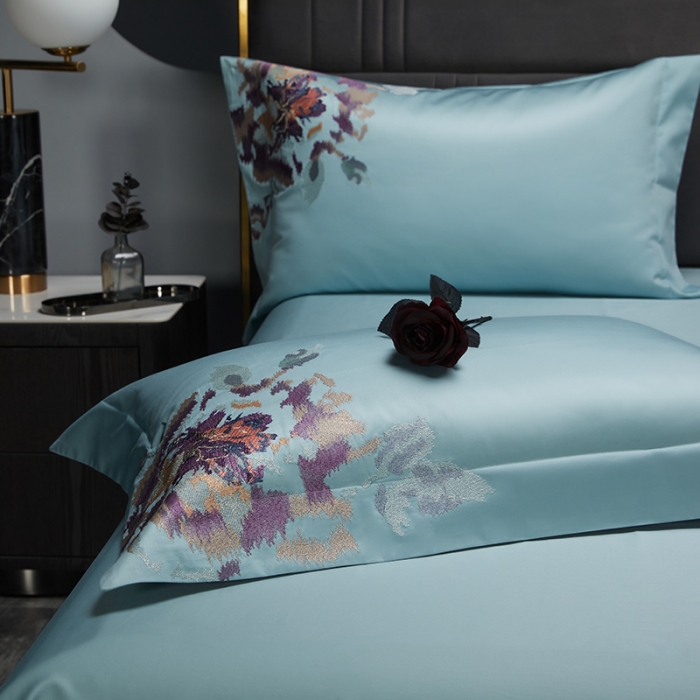 91家纺网 家纺一手货源 找家纺 缔缦 2022新款100s澳棉全工艺秋冬居家四件套-花影伊人 兰