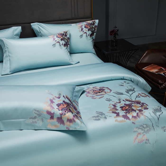 91家纺网 家纺一手货源 找家纺 缔缦 2022新款100s澳棉全工艺秋冬居家四件套-花影伊人 兰