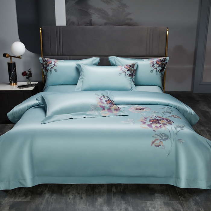 91家纺网 家纺一手货源 找家纺 缔缦 2022新款100s澳棉全工艺秋冬居家四件套-花影伊人 兰