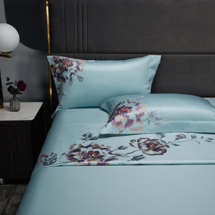 91家纺网 家纺一手货源 找家纺 缔缦 2022新款100s澳棉全工艺秋冬居家四件套-花影伊人 兰