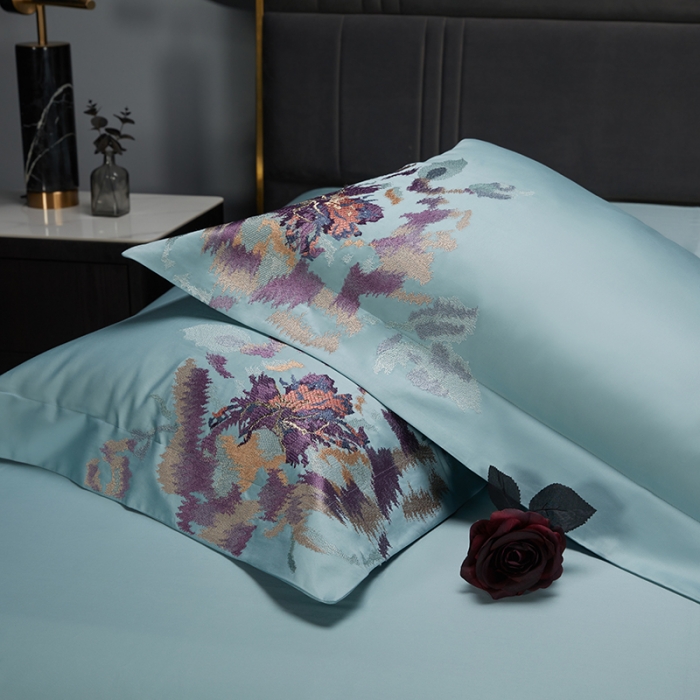 91家纺网 家纺一手货源 找家纺 缔缦 2022新款100s澳棉全工艺秋冬居家四件套-花影伊人 兰