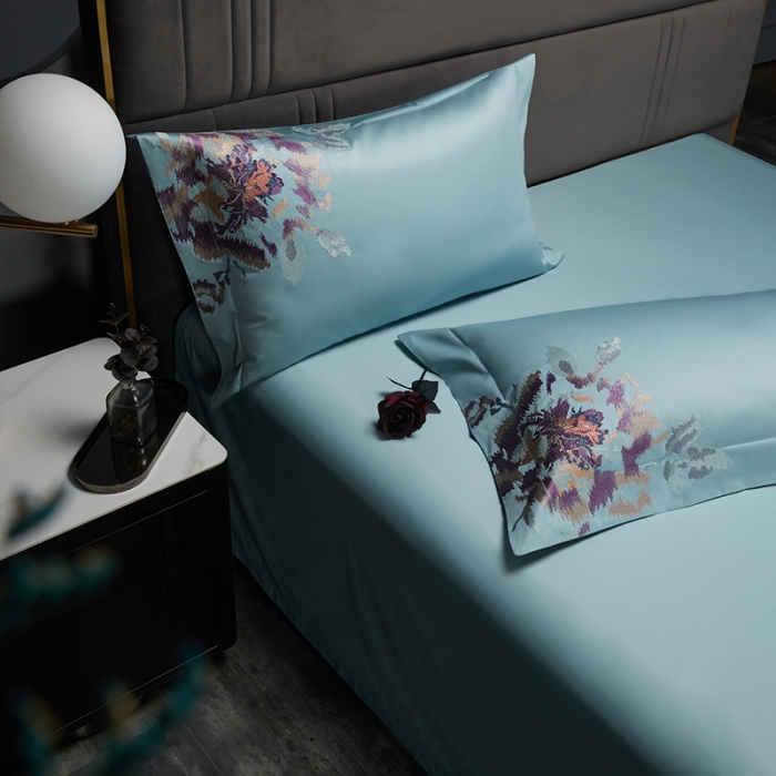 91家纺网 家纺一手货源 找家纺 缔缦 2022新款100s澳棉全工艺秋冬居家四件套-花影伊人 兰