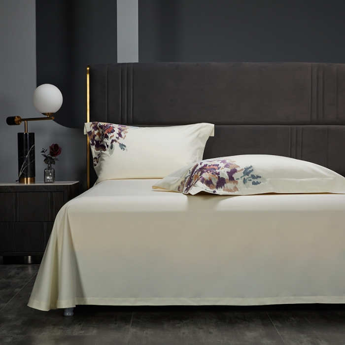 91家纺网 家纺一手货源 找家纺 缔缦 2022新款100s澳棉全工艺秋冬居家四件套-花影伊人 米白