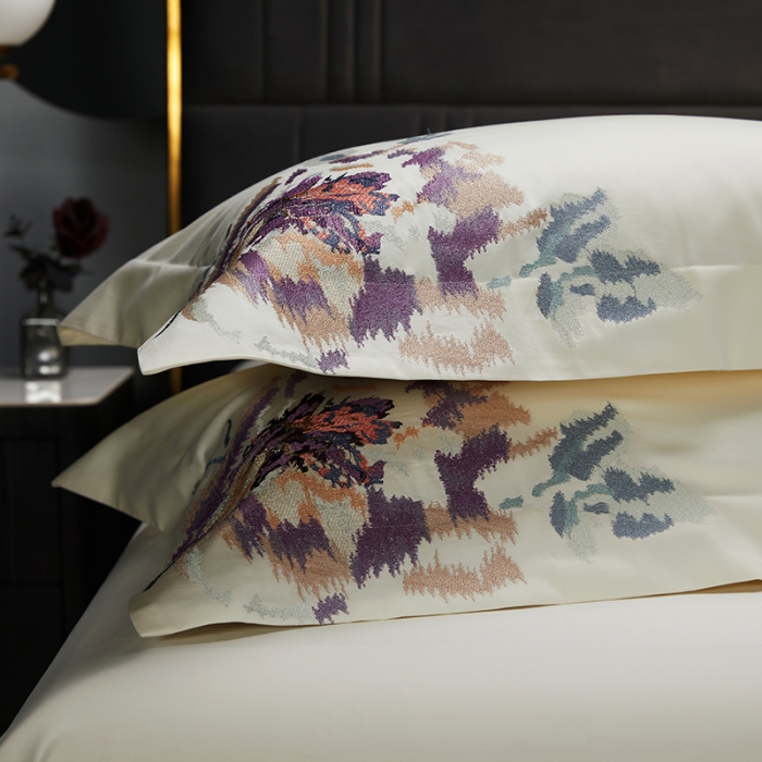 91家纺网 家纺一手货源 找家纺 缔缦 2022新款100s澳棉全工艺秋冬居家四件套-花影伊人 米白