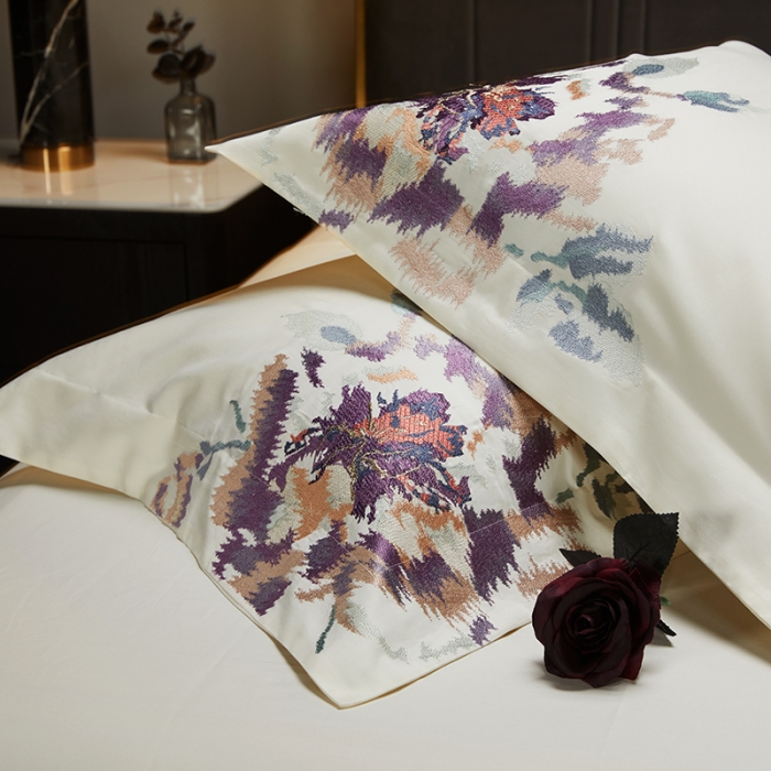 91家纺网 家纺一手货源 找家纺 缔缦 2022新款100s澳棉全工艺秋冬居家四件套-花影伊人 米白