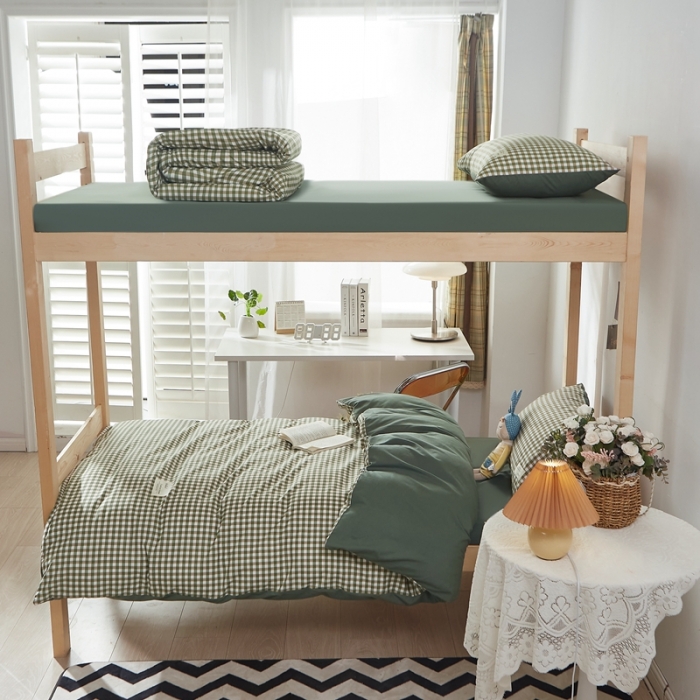 91家纺网 家纺一手货源 找家纺 水墨江南 2022新款学生三件套 草绿小格