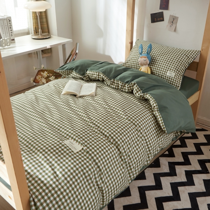 91家纺网 家纺一手货源 找家纺 水墨江南 2022新款学生三件套 草绿小格