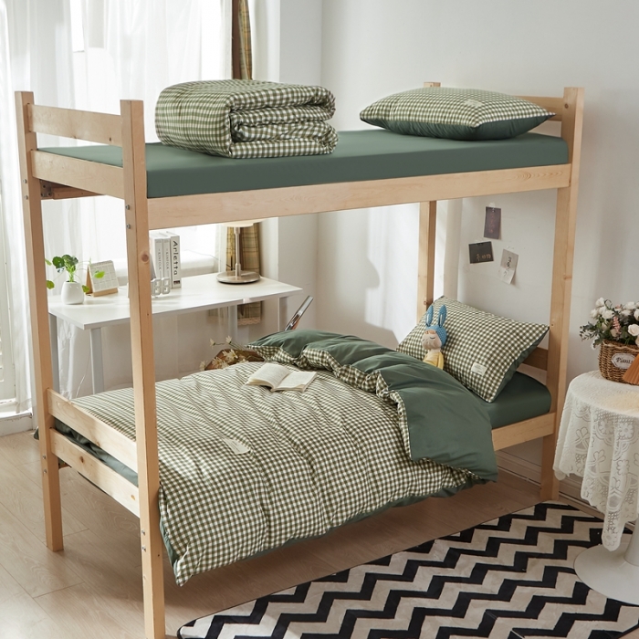 91家纺网 家纺一手货源 找家纺 水墨江南 2022新款学生三件套 草绿小格