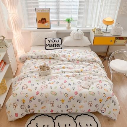 91家纺网 家纺一手货源 找家纺 2022新款针织棉夏被春秋被冬被 彩虹熊-白