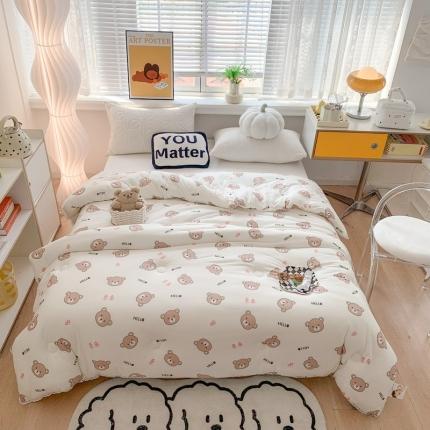 91家纺网 家纺一手货源 找家纺 2022新款针织棉夏被春秋被冬被 可爱熊-白