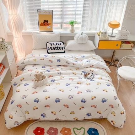 91家纺网 家纺一手货源 找家纺 2022新款针织棉夏被春秋被冬被 小汽车-白